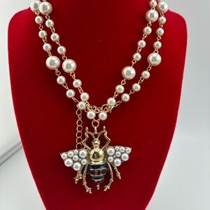 Anthropologie Pearl Bee Elegant Long Gold Necklace